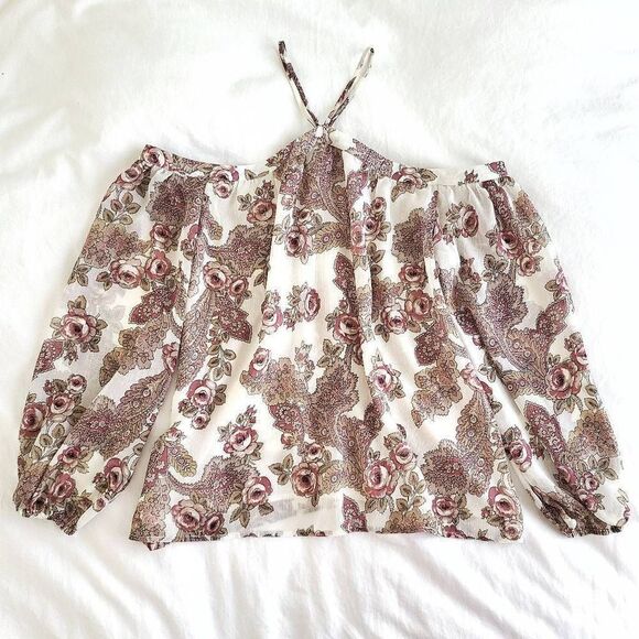WAYF Nordstrom Liberty Cold Shoulder Floral Print Blouse Womens Small Multicolor - Picture 1 of 8